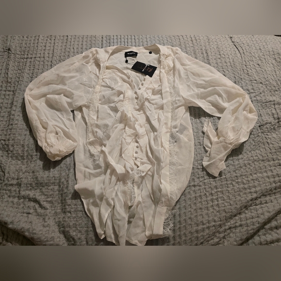 NWT The Kooples Silk Ruffle-Trim Blouse - Picture 5 of 12